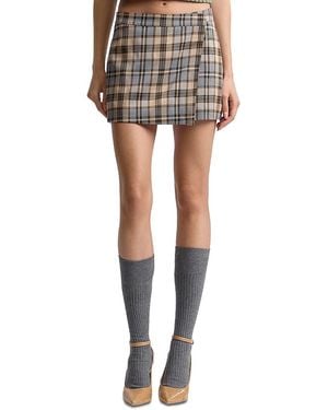Avec Les Filles Plaid Wrap Micro Skort - Black