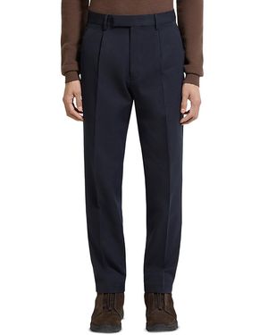 ZEGNA Cotton & Wool Pleated Pants - Blue