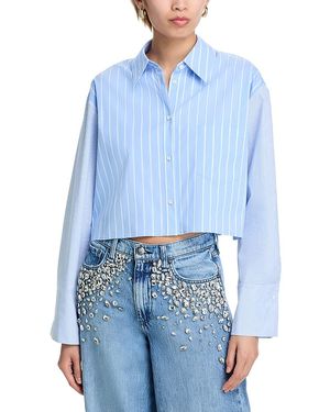 Alice + Olivia Cropped Striped Poplin Shirt - Blue