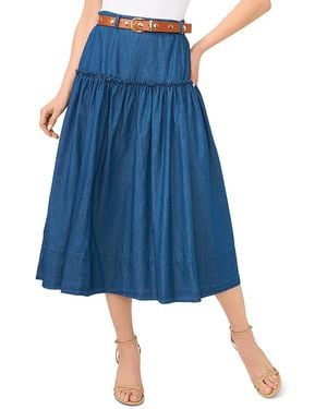 Cece Belted Denim Midi Circle Skirt - Blue