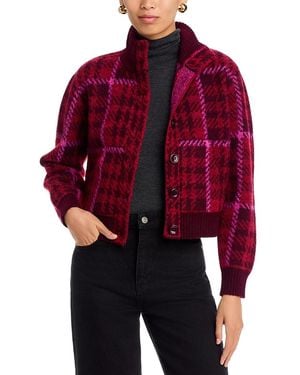 Aqua Houndstooth Plaid Button Front Cardigan - Red