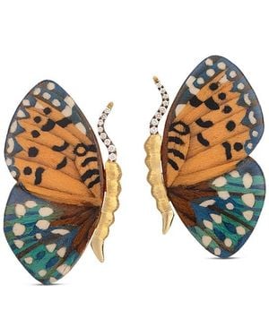 Silvia Furmanovich 18K Kashmir Diamond Marquetry Butterfly Statement Earrings - Metallic