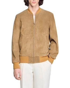 Sandro Monaco Zip Up Split Leather Jacket - Natural