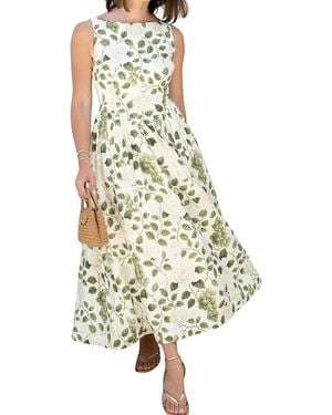 Hermoza Victoria Boat Neck Linen Midi Dress - White