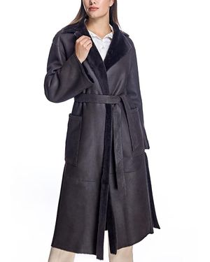 Maximilian Shearling Lamb Wrap Coat - Blue