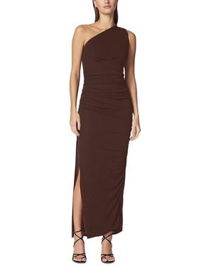 Hervé Léger One Shoulder Ruched Jersey Midi Dress - Brown