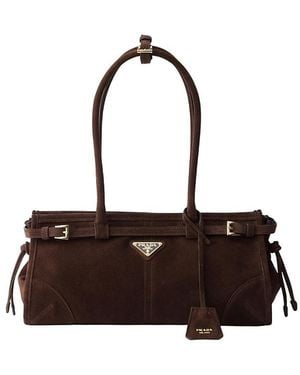 Prada Bonnie Medium Suede Handbag - Brown