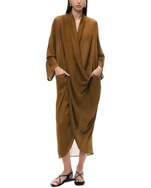 Nocturne Draped V-Neck Midi Dress - Brown