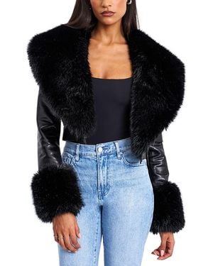 Miss Circle Ziah Cropped Faux Leather Jacket With Fur Collar - Black