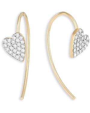 Lana Jewelry 14K Diamond Heart Threader Hook Earrings, 0.13 Tcw - White