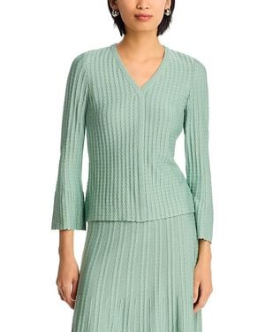 Misook Scalloped Rib Knit Bell Sleeve Top - Green