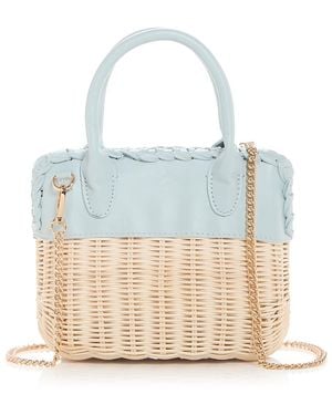 Aqua Rattan Vanity Top Handle Bag - Blue
