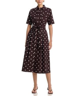 Tahari Elbow Sleeve Button Down Midi Dress - Red