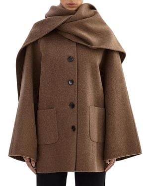 Lamarque Wool Scarf Coat - Brown