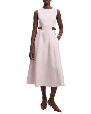 Karen Millen Fitted Belt Crew Neck Midi Dress - Pink