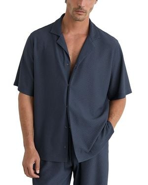 Reiss Samson Textured Short Sleeve Cuban Shirt - Blue
