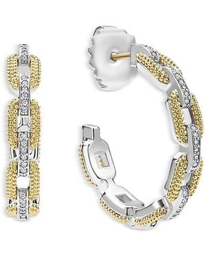 Lagos 18K & Sterling Caviar Lux Diamond Link Hoop Earrings - Metallic