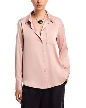 Aqua Satin Button Front Blouse - Pink