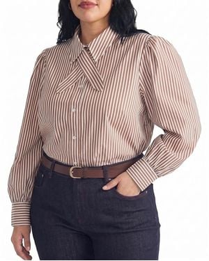 UNIVERSAL STANDARD Plus Janet Tie-Neck Cotton Poplin Shirt - Blue