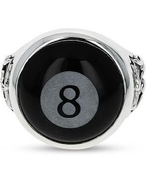 King Baby Studio Sterling High Roller Club Etched Onyx Eight Ball Ring - Black