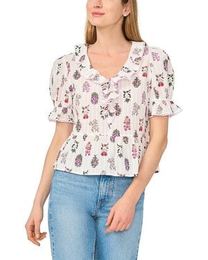 Cece Ruffled Cotton V Neck Top - White