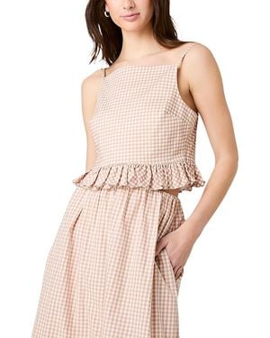 French Connection Lilah Stretch Cotton Petite Gingham Ruffle Peplum Top - Pink