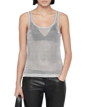 AllSaints Silvi Metallic Sheer Scoop Neck Tank - Gray