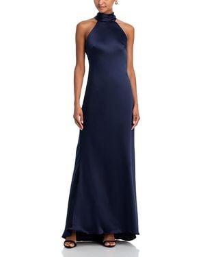 Aqua Sleeveless Satin Gown - Blue