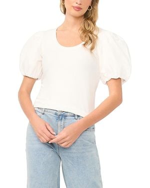1.STATE Combo Knit Puff Sleeve Top - White