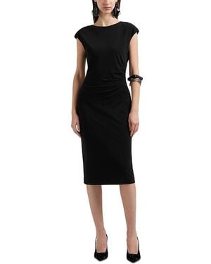 Emporio Armani Cap Sleeve Fluid Crepe Jersey Sheath Dress - Black