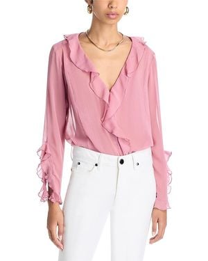 Lucy Paris V Neck Ruffle Top - Pink