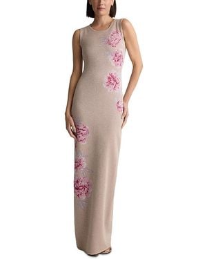 St. John Metallic Peony Jacquard Knit Gown - Multicolor