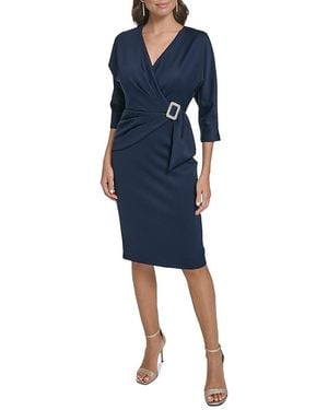 Eliza J Side Drape Three Quarter Sleeve Cocktail Dress - Blue