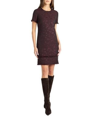 Santorelli Melania Tonal Jacquard Short Sleeve Shift Dress - Purple