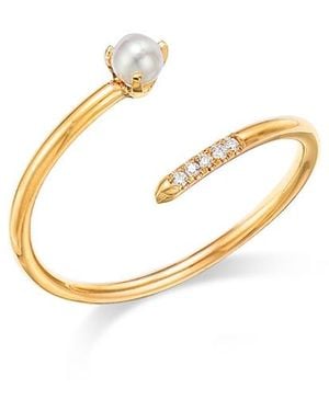 Zoe Chicco 14K Pearl & Pave Diamond Bypass Ring - Metallic