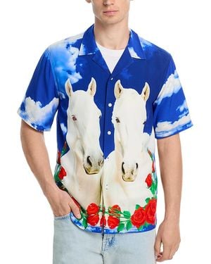 Pleasures Horse Regular Fit Printed Camp Shirt - Blue