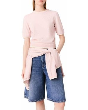Maje Wool Short Sleeve Sweater - Blue