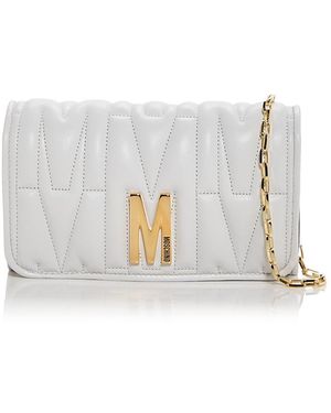 Moschino Logo Quilted Leather Chain Wallet - White