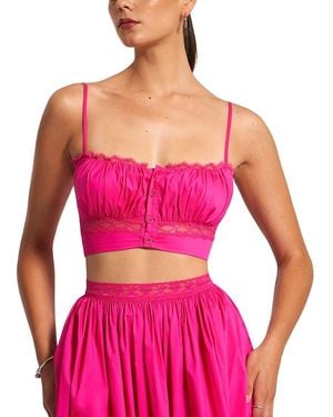 Miss Circle Maya Cotton Poplin Top With Lace Trim - Pink