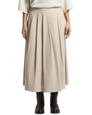 Peserico Matte Microfiber Pleated Midi Skirt - Natural
