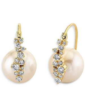 Sydney Evan 14K Freshwater Pearl & Diamond Bead Hoop Earrings - Metallic