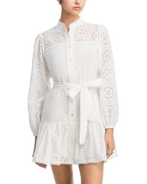 Aqua Eyelet Long Sleeve Mini Shirt Dress - White