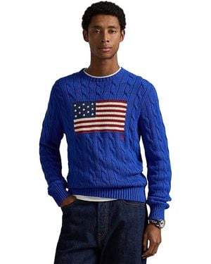 Polo Ralph Lauren Cable Knit Flag Sweater - Blue