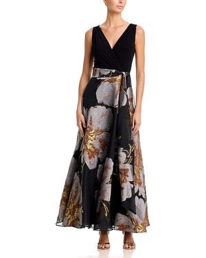 Eliza J Surplice Bodice Sash Tie Ballgown Dress - Black