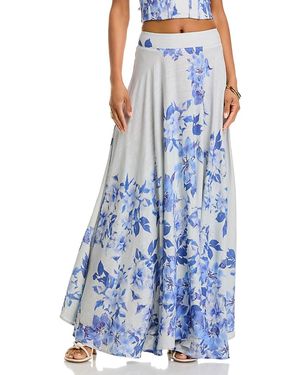 Aqua Placed Floral Skirt - Blue