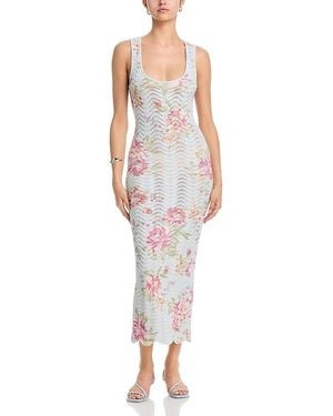 Aqua Floral Sweater Knit Tank Midi Dress - White