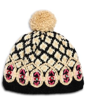 French Knot Vintage Chalet Wool Beanie - Black