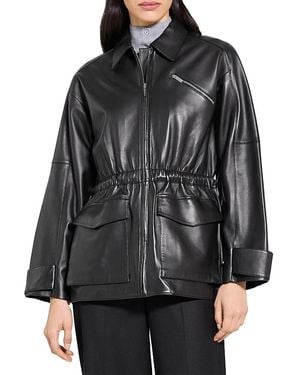 Theory Cinched Zip Up Leather Jacket - Black