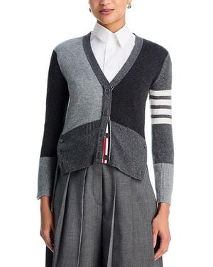 Thom Browne Funmix Classic Fit V Neck Cashmere Cardigan - Gray