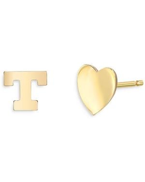 Zoe Lev 14K Heart & Initial Stud Earrings - White